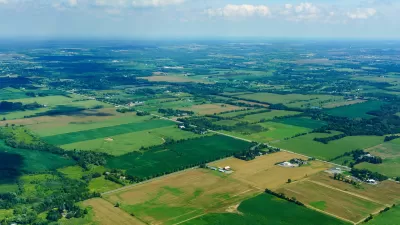 Aerial view of farmland patchwork in Toronto, Ontario, Canada