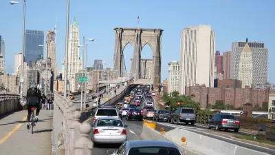 Traffic on the Brooklyn Bridge.