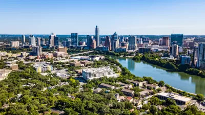 View of Austin, Texas skyline with river in foreground