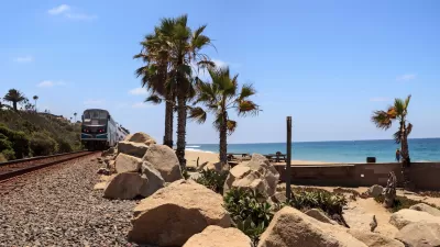 Amtrak train on Southern California coast.