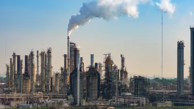 Smoke coming out of stack at petrochemical plant in Louisiana.