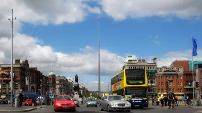 Cars and double-decker bus in Dublin, Ireland.