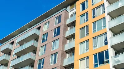 View of colorful apartment building facade in Montreal, Canada