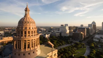 Aerial view from behind Texas State Capitol dome in Austin, Texas