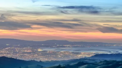 View of Santa Clara valley in San Francisco Bay Area at dusk.
