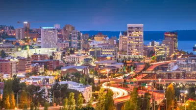Nighttime view of Tacoma, Washington skyline
