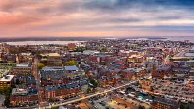Aerial view of Portland, Maine at dusk.