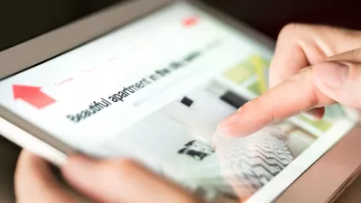 Close-up of apartment rental listing on iPad or tablet device.