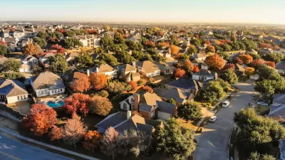 Aerial view of single-family suburban neighborhood in Dallas, Texas.