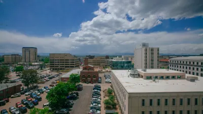 Parking lots and buildings in downtown Denver, Colorado.