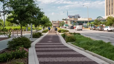 Protected bike path with raised curb in Indianapolis, Indiana