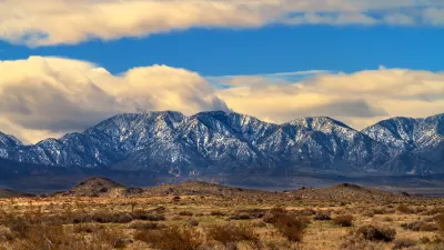 View of snowy San Gabriel Mountains from the Mojave desert