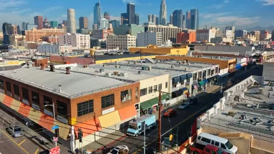 View of downtown Los Angeles from a roof in the Fashion District