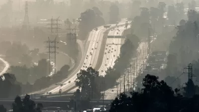 Hazy view of Interstate 5 freeway in Los Angeles, California.