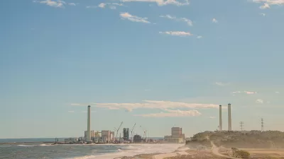 View from a distance of Fukushima Daiichi nuclear plant on the coast n Japan
