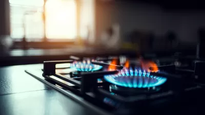Close-up of gas stove with two burners on