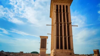 Stone windcatcher tower that provides natural air flow in Shiraz, Iran