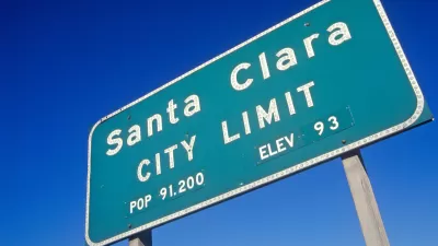 Roadside city limit sign for Santa Clara, California.