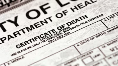 Close-up of title of death certificate for state of California.