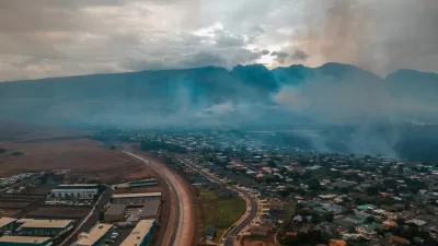 Aerial view of smoke from fires in Lahaina area of Maui, Hawaii.