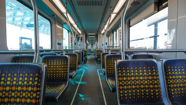 Inside of empty Los Angeles Metro train.