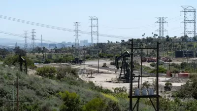 View of Inglewood Oil Field in Los Angeles County, California.
