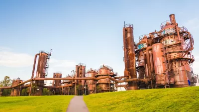 Gas Works Park with old, rusty coal gasification equipment in Seattle, Washington.