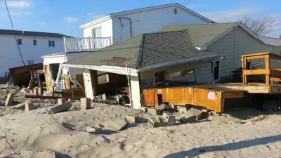 House filled with sand and damaged by debris after Hurricane Sandy.
