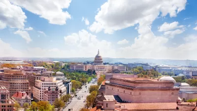 Aerial view of Pennsylvania Avenue facing U.S. Capitol building