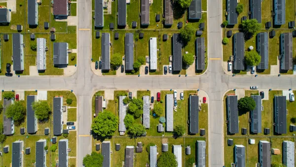 Bird's eye view of manufactured home park.