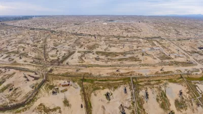 Aerial view of oil fields in Kern County, California.