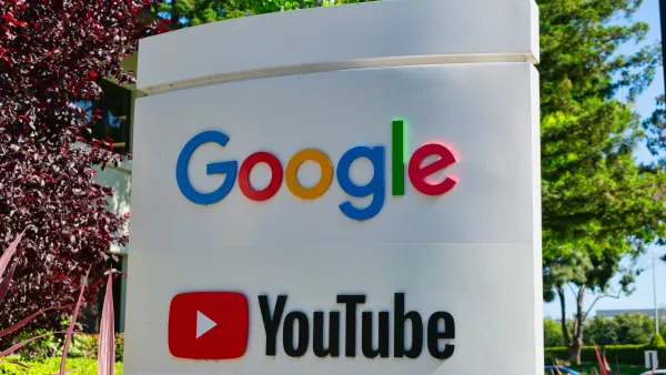 Youtube and Google sign and logos near headquarters building is Silicon Valley,  Mountain View, California, USA