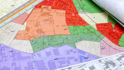 Close-up of colorful zoning map of unidentified city.