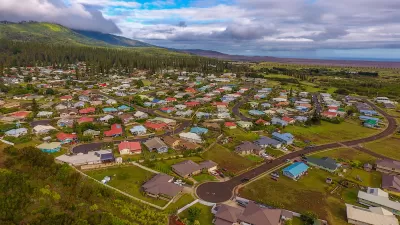 Aerial view of neighborhood in Lanai City, Hawaii.