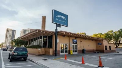 One-story Greyhound bus station in Ft. Lauderdale, Florida.