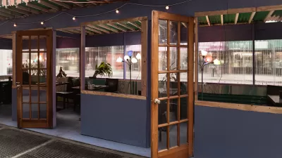 Enclosed outdoor dining patio on New York City street set up during Covid-19 pandemic