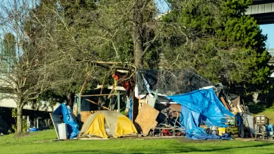 Encampment set up by unhoused residents in Portland, Oregon