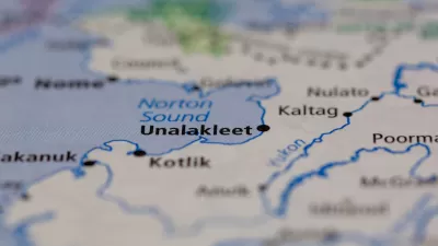 Close-up of Unalakleet, Alaska on map.