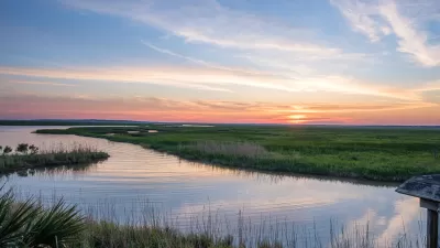 Sunset or sunrise view of coastal wetlands in Louisiana