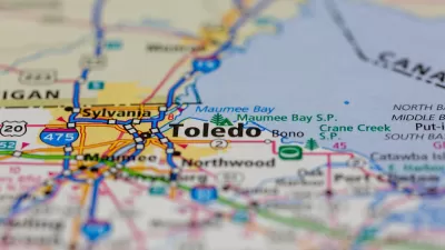 Close-up on map of Toledo, Ohio.
