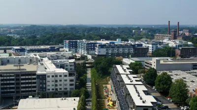 Aerial view of Atlanta BeltlLine greenway with yellow umbrellas