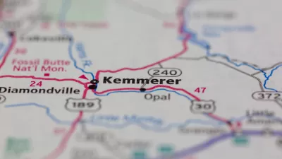 Close-up on map of Kemmerer, Wyoming.