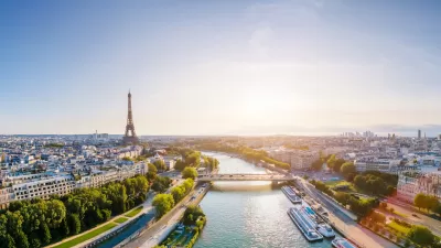 Aerial view of the River Seine and the Eiffel Tower in Paris, France