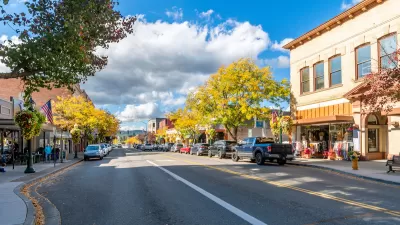 View of wide street in Coeur d'Alene, Idaho.