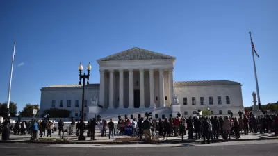 People gathered in front of US Supreme Court building in Washington, D.C.