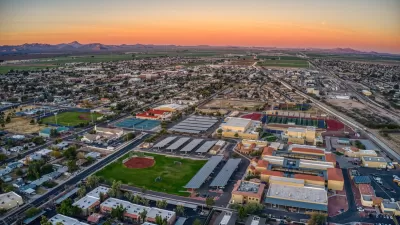 Aerial view of Buckeye, Arizona with sunset sky.