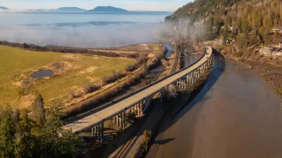 Aerial View of Chuckanut Drive and the Blanchard Bridge in the Skagit Valley.