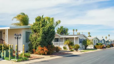 Row of mobile homes in 55+ community in Oceano, California.