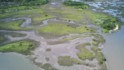 Aerial view of marshy land at Fort Mose State Historic Park in Florida.