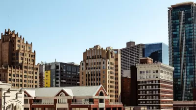 High view of high-rise buildings in downtown Fort Worth, Texas.